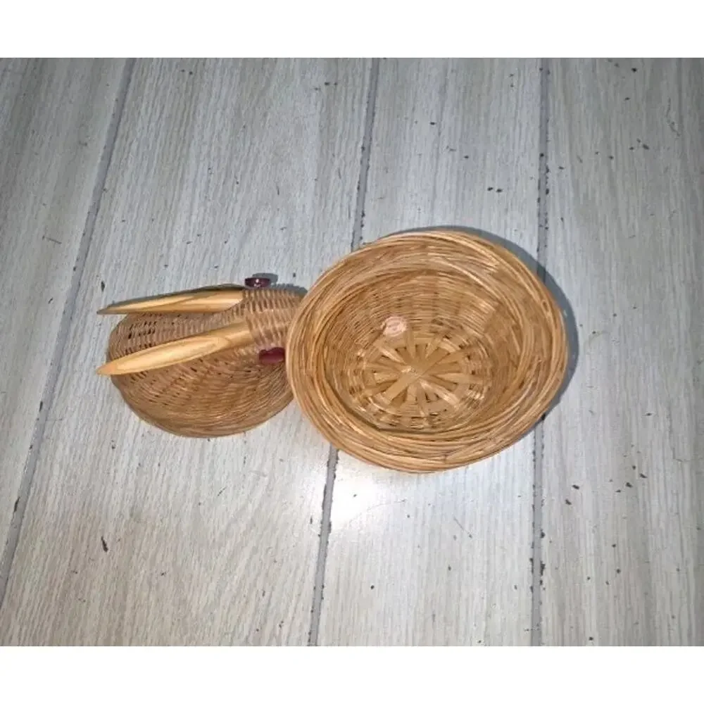 Bunny Rabbit Wicker Basket with Lid Vintage Home Decor 5” Countrycore Rustic